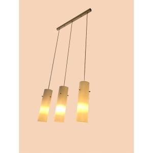 Suspension With Three Globes In Lined Opaline Glass, Circa 1965
