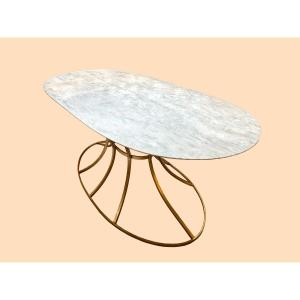 Marble Table With Gold Leaf Wrought Iron Base