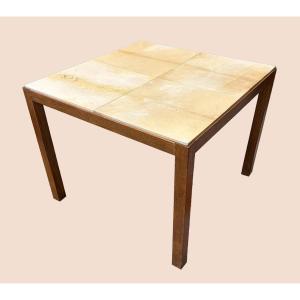 Whitewashed Oak Gaming Table With Parchment-covered Top, Circa 1940