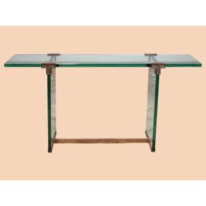 Glass Console Signed Peter Ghyczy, Circa 1970
