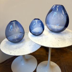 Set Of Three Midnight Blue Tinted Glass Vases, Design Per Lükten, Circa 1960