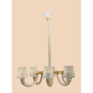 "rostrato" Glass Chandelier With 6 Arms, Designed By Barovier & Toso, Circa 1940