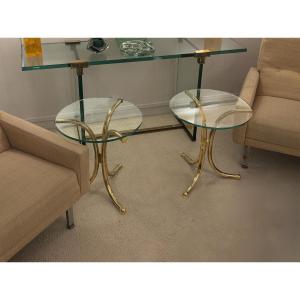 Pair Of Brass And Glass Side Tables