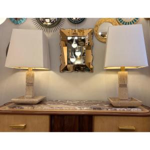 Pair Of Travertine Lamps Design Cerri Nestore