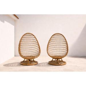 Pair Of Rattan Armchairs, Bonacina Brand