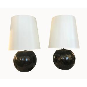 Pair Of Boule Lamps, Mathias Creations