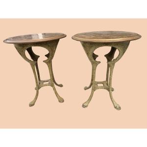 Pair Of Cast-iron And Copper Pedestal Tables