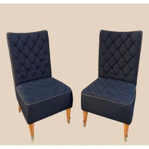 Pair Of Silk Fireside Chairs In The Taste Of André Arbus, Circa 1950