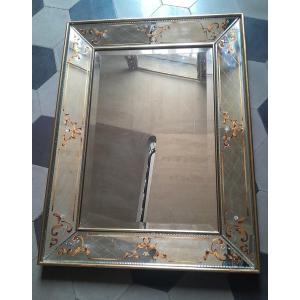 Rectangular Mirror In églomisé And Beveled Glass 