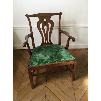 Important English Armchair In Natural Wood: Eighteenth Eme Time