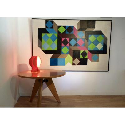 Kinetic Art: Oil On Canvas 1970s In The Gout Of Vasarély