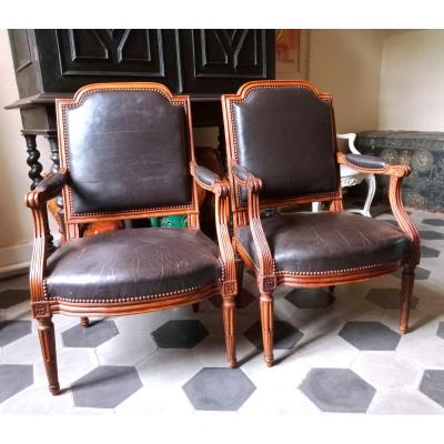 Pair Of Armchairs With Backrest, Louis XVI Period