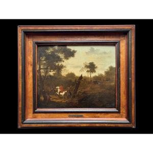 Antique Flemish Painting, 17th C. – Wouwerman (flemish School/painting) Hunting Scene/landscape