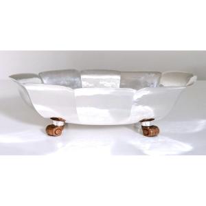 Bowl, Centerpiece Art Deco In Hammered Solid Silver