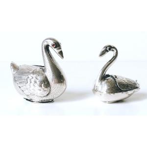 Two Swan-shaped Boxes In Solid Silver