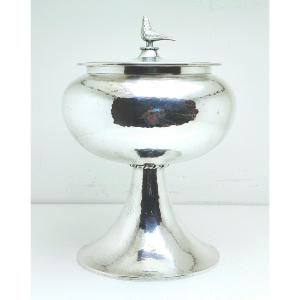 Art Deco Ciborium In Hammered Silver Metal 