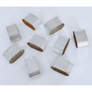 Nine Art Deco Silver Napkin Rings 