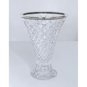 Art Deco Vase In Crystal And Solid Silver Wolfers