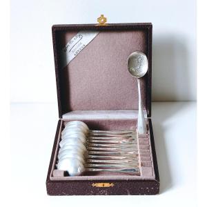 Twelve Solid Silver Ice Cream Spoons 