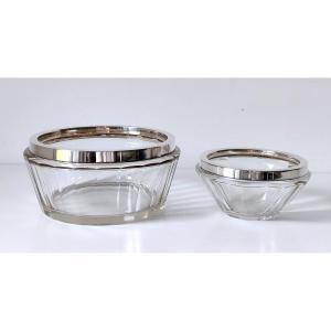 Two Art Deco Crystal And Sterling Silver Bowls 