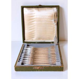 Twelve Solid Silver Cake Forks 