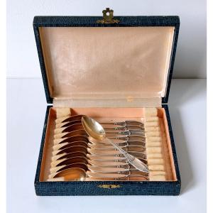 Twelve Solid Silver Mocha Spoons 