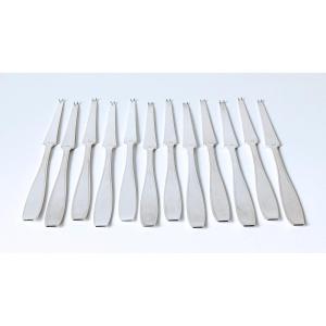 Twelve Art Deco Lobster Pickets In Solid Silver, Wolfers Jade Pattern 