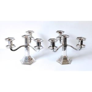 A Pair Of Wolfers Solid Silver Art Deco Candelabras 