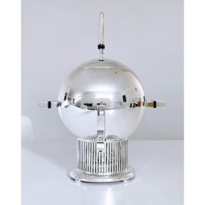 Modernist Samovar In Solid Silver And Onyx Alessi Design Eliel Saarinen 