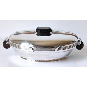 Art Deco Solid Silver Vegetable Dish With Ebony Handles By Louis Coignet 