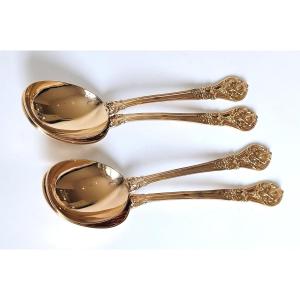Four Serving Shovels In Solid Silver-gilt. 
