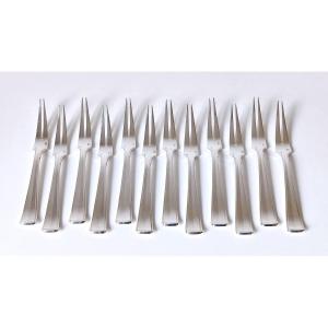 Twelve Christofle Art Deco Snail Forks In Solid Silver 