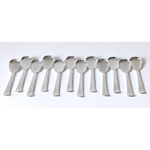 Twelve Christofle Solid Silver Art Deco Ice Cream Spoons 