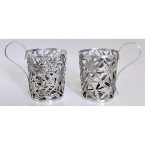 Two Chinese Solid Silver Glass Holders 