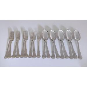 Nine Solid Silver Table Forks And Nine Silver Spoons, Mons 1785