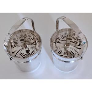 A Pair Of Solid Silver Art Deco Ice Buckets 