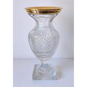 Crystal And Vermeil Sterling Silver Vase
