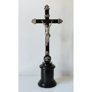 Crucifix In Solid Silver And Wood Ghent 1840