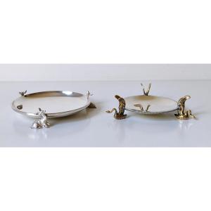 Two Solid Silver Storage Trays