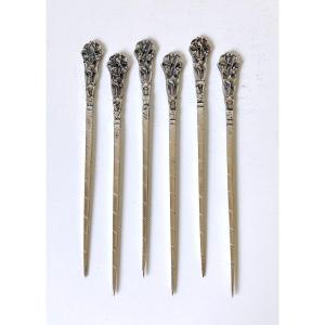 Six Cocktail Picks In Sterling Silver
