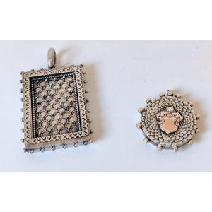 Two Solid Silver Photo Medallions