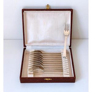 Twelve Hans Hansen Solid Silver Cake Forks Vendome Model