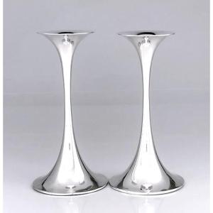 A Pair Of Solid Silver "trumpetti " Candlesticks Tapio Wirkkala