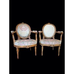 Pair Of Louis XV - Louis XVI Transition Period Armchairs