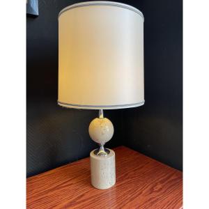 Travertine Table Or Living Room Lamp Published By Maison Philippe Barbier - 1960s/1970s
