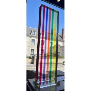 Large Multi-colored "totem" Plexiglass Sculpture By Artist Roz Stroll (1944-2023) Signed