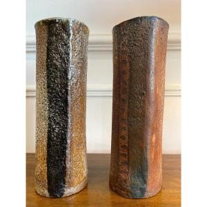 Pair Of Stoneware Vases By Jacques Laroussinie - Atelier De La Borde - Late 90s 