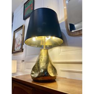 Black And Gold Brass Table Lamp, Italian Design, 1970s