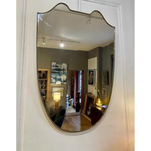 Glass And Brass Mirror Design Gio Ponti, Produced By Luigi Fontana & Co. - Italy, 1950s