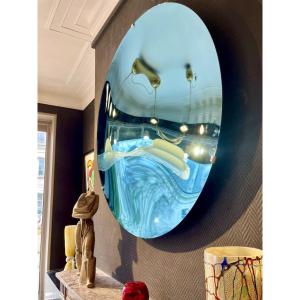 Contemporary Sculptural Mirror In Blue-colored Concave Glass - Italy, 21st Century